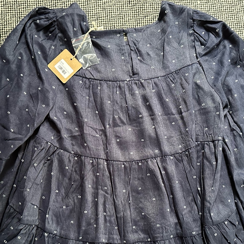 NWT - Blu Pepper - Tiered Clip Dot Top - Size L - Navy - Picture 10 of 14
